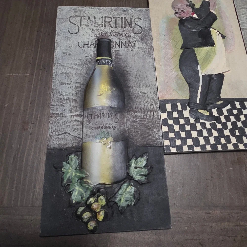 Unbranded 3D Wine Wall Plaque Set 3pc Multicolor Good Relief Waiter Chardonnay